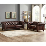 Allington 3 Seater Brown Leather Chesterfield Sofa | Costco UK