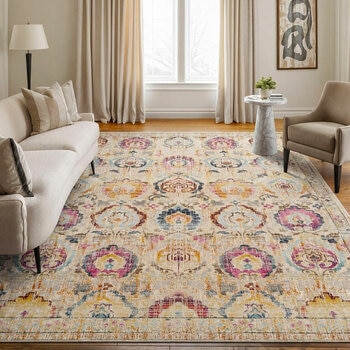 Concept Looms Vintage Kashan Ivory Multi Rug, in 3 Sizes