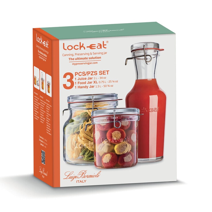 Luigi Bormioli LockEat Glass Jars, 3 Piece Set with Lids Costco UK