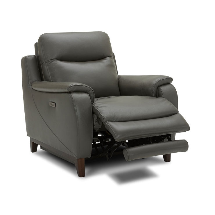 Kuka Barrett Grey Leather Power Recliner Armchair with Power Headrest