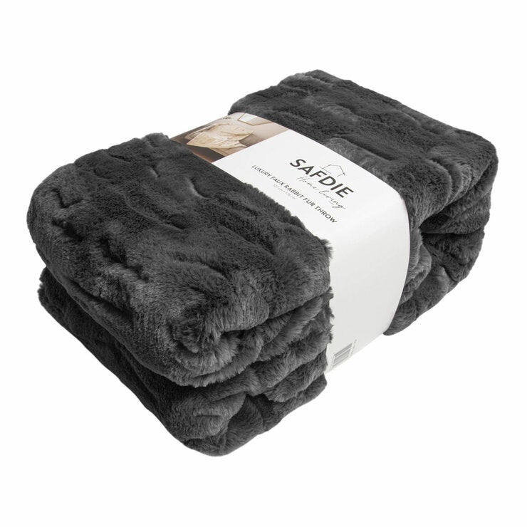 Safdie Luxury Faux Rabbit Fur Grey Throw, 127 x 178 cm Safdie Luxury Faux Rabbit Fur Grey Throw, 127 x 178 cm
