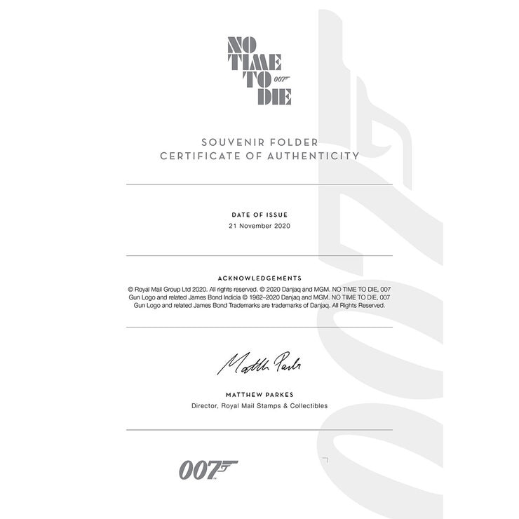 James Bond No Time to Die Royal Mail® Collectable Stamps - Souvenir Folder