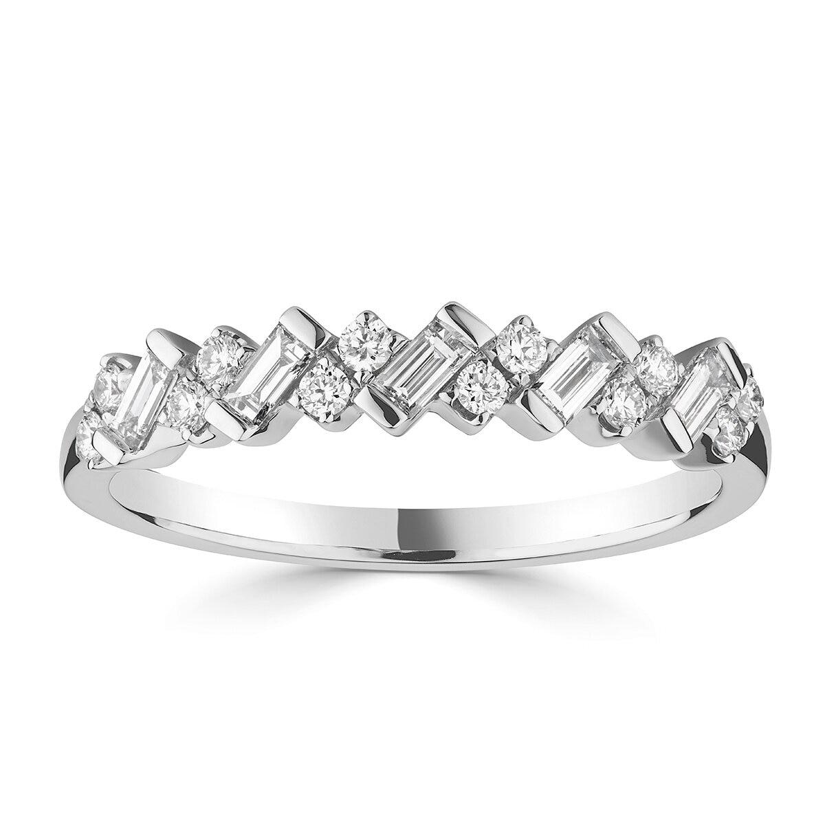 0.30ctw Baguette & Round Brilliant Cut Diamond Band Ring, 18ct White Gold
