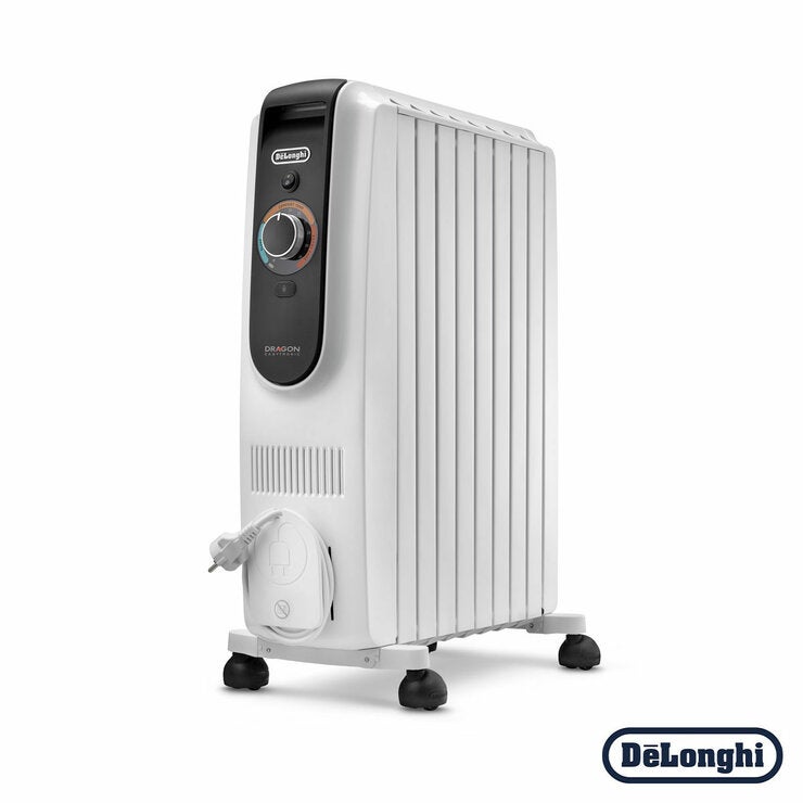 Left side profile of De'Longhi Oil Filled Radiator in White Left side profile of De'Longhi Oil Filled Radiator in White