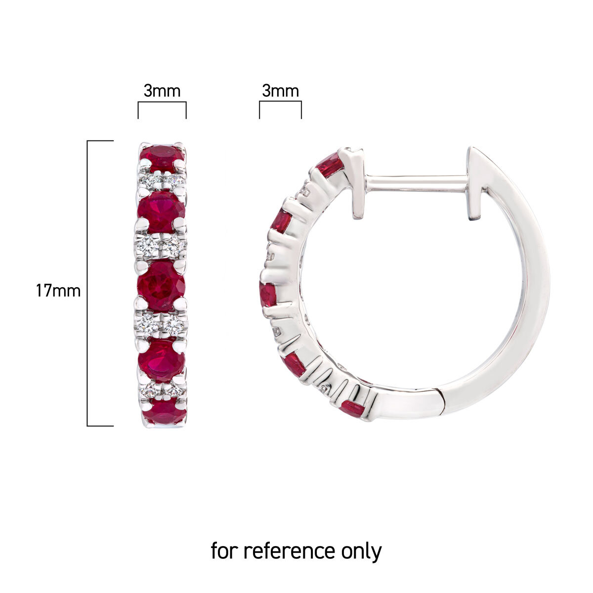 Round Cut Ruby and 0.09ctw Diamond Hoop Earrings, 14ct White Gold