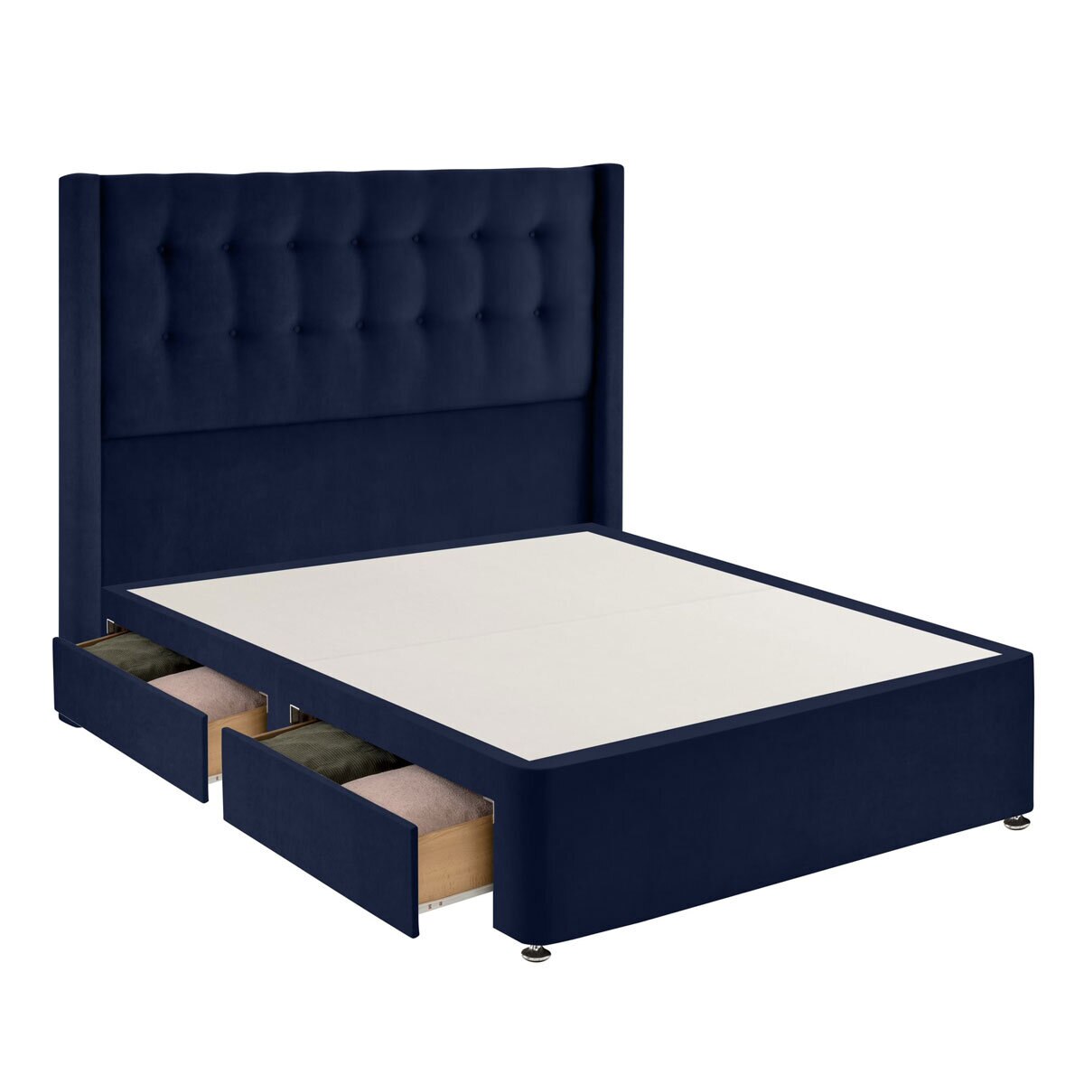 Silentnight Velvet 4 Drawer Divan Base with Bloomsbury Headboard in 2 Colours & 3 Sizes