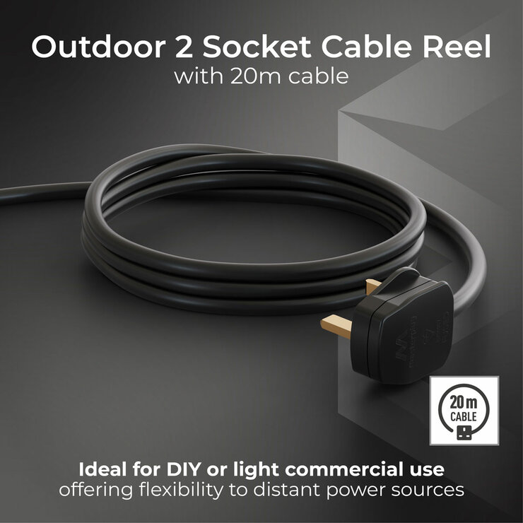 Masterplug 20M Weatherproof Cable Reel with 2 x IP54 Sockets Masterplug 20M Weatherproof Cable Reel with 2 x IP54 Sockets