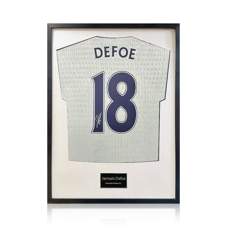 Jermain Defoe Signed Framed Spurs Football Shirt in 2 Options: White or Black Mount Jermain Defoe Signed Framed Spurs Football Shirt in 2 Options: White or Black Mount