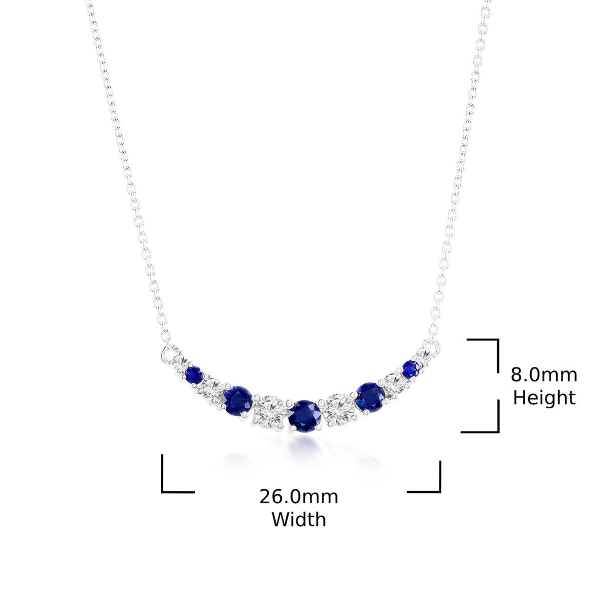 Round Cut Blue Sapphire & 0.37ctw Diamond Necklace, 18ct White Gold