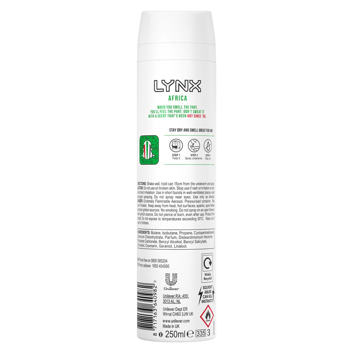 Lynx Antiperspirant Africa, 6 x 250ml