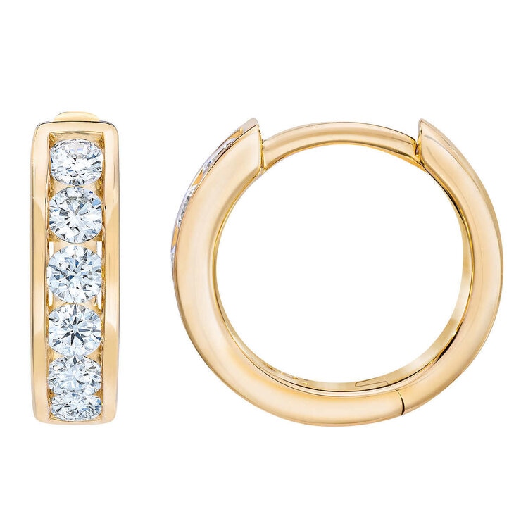 0.50ctw Round Brilliant Cut Diamond Huggie Hoop Earrings, 14ct Yellow Gold 0.50ctw Round Brilliant Cut Diamond Huggie Hoop Earrings, 14ct Yellow Gold