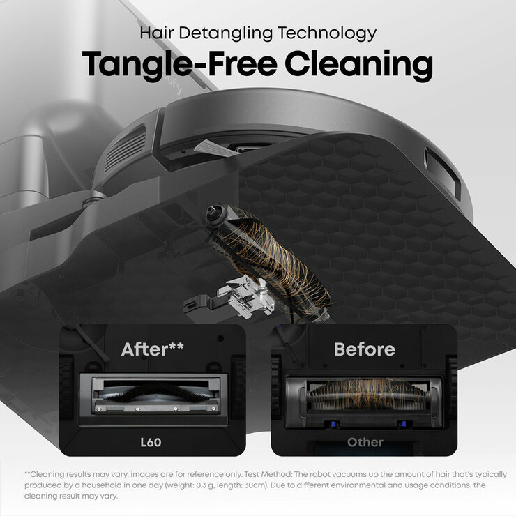 Lifestyle image of Eufy L60 Hybrid Robot Vacuum & Mop with Self-Empty Station with hair detangling technology