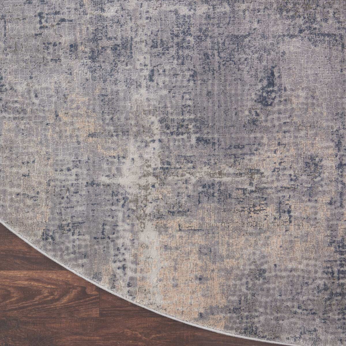Rustic Textures Faded Blue Circle Rug