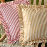 Wylder Millie Ruffle Pink Striped Indoor Outdoor Cushion, 50 x 50 cm