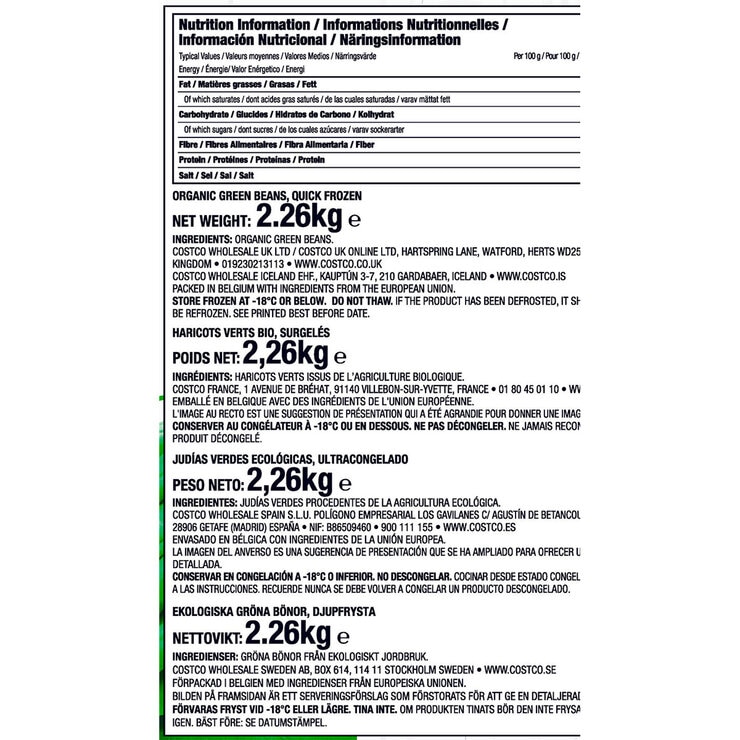 Kirkland Signature Organic Green Beans, 2.26kg