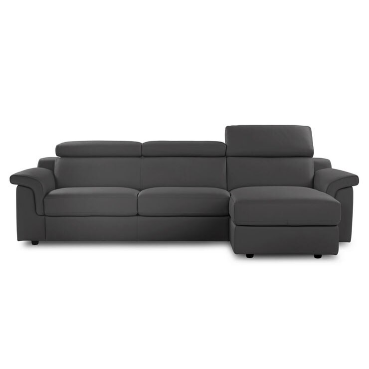 Calia Italia Bellagio Grey Italian Leather Sofa Chaise, Rightfacing