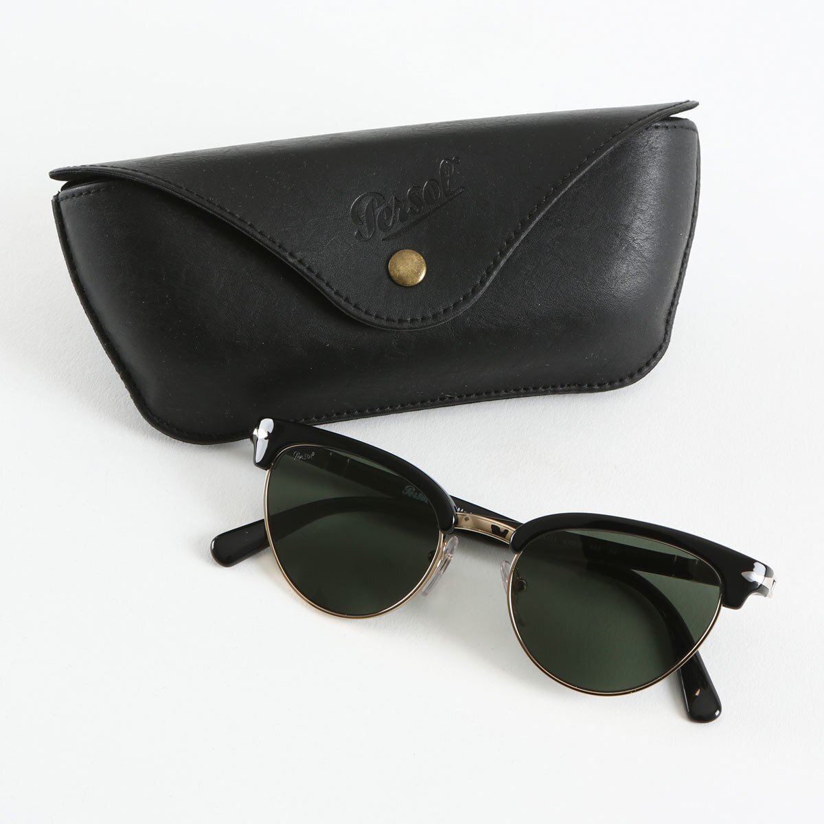 Persol Black and Gold Sunglasses with Green Lenses, PO3198/S 95/31