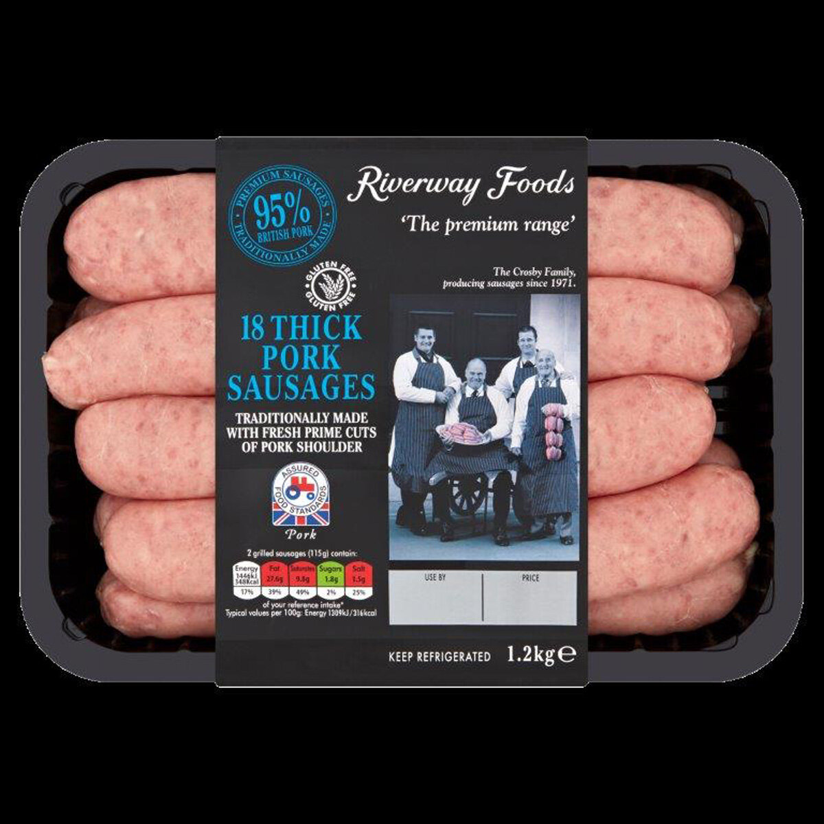 Riverway Foods 18 Gluten Free Thick Pork Sausages, 1.2kg
