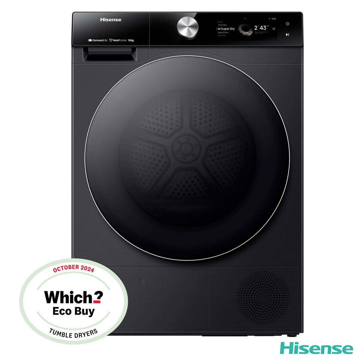 Hisense DH7S107BB, 10kg Heat Pump Dryer A+++ Rating in Black