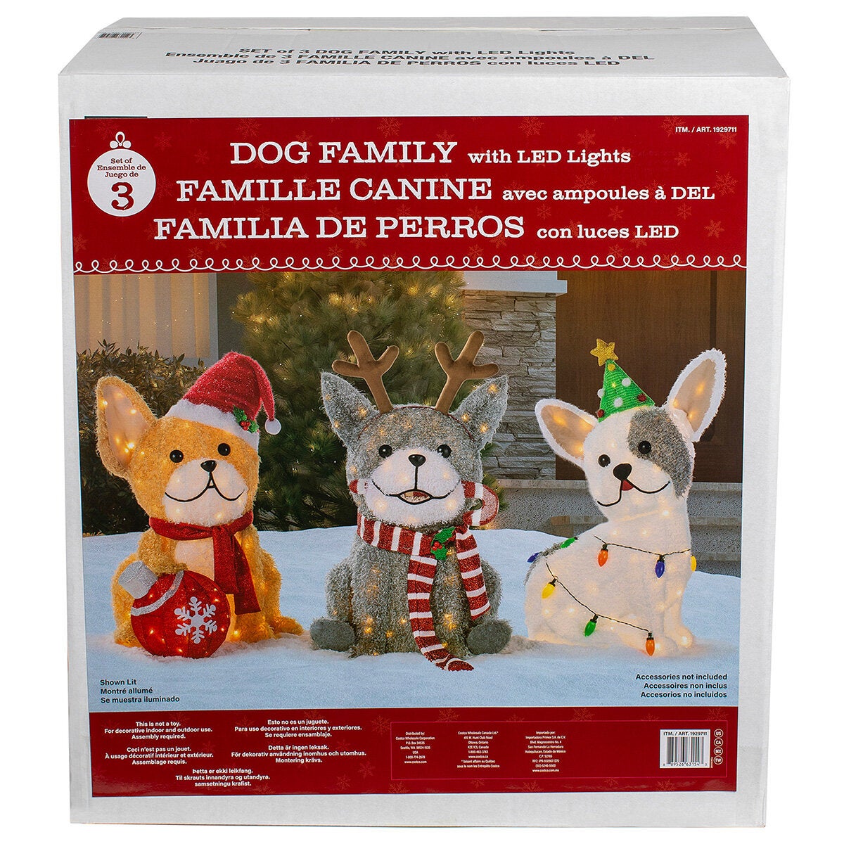 25 inch LED Dog Family With LED Lights- Set of 3