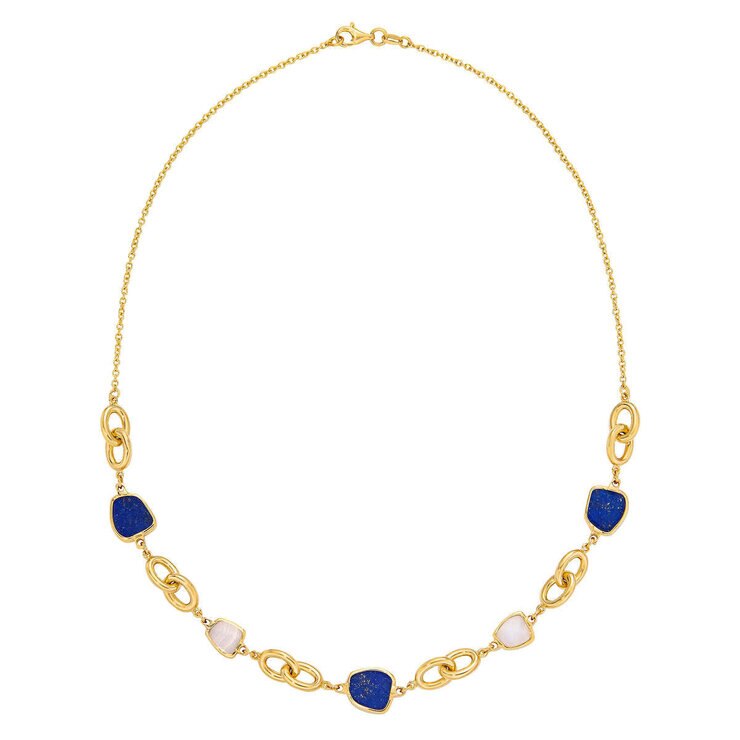 Lapis & Chalcedony Necklace, 14ct Yellow Gold Lapis & Chalcedony Necklace, 14ct Yellow Gold
