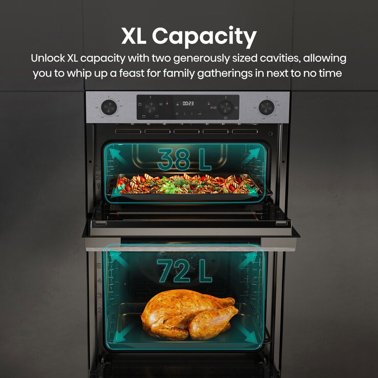 Hisense Hi6 BID914221CX Electric Built-In Double Oven, A Rated in Stainless Steel Hisense Hi6 BID914221CX Electric Built-In Double Oven, A Rated in Stainless Steel