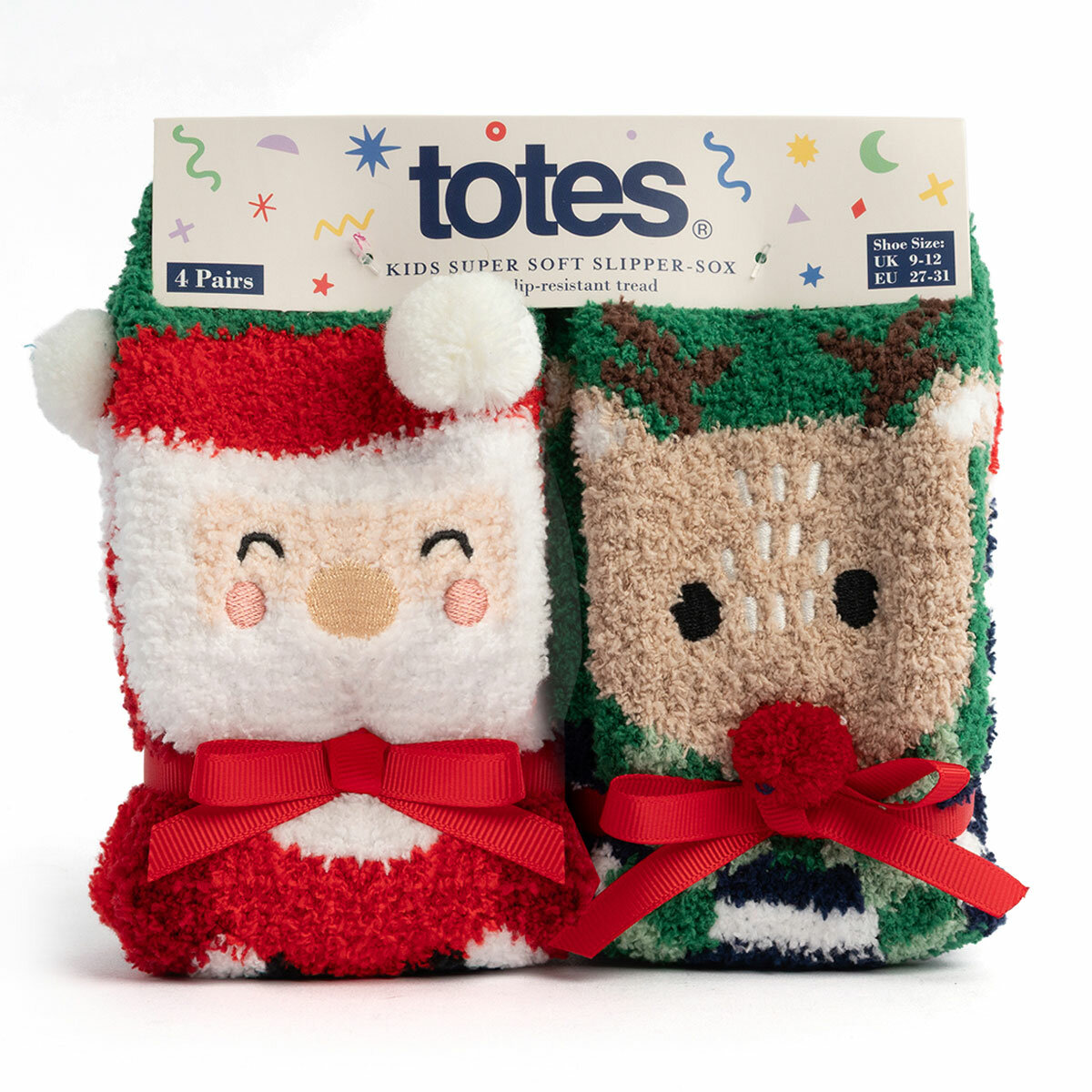 Totes Toastie Kids Socks, 4 Pack in Christmas