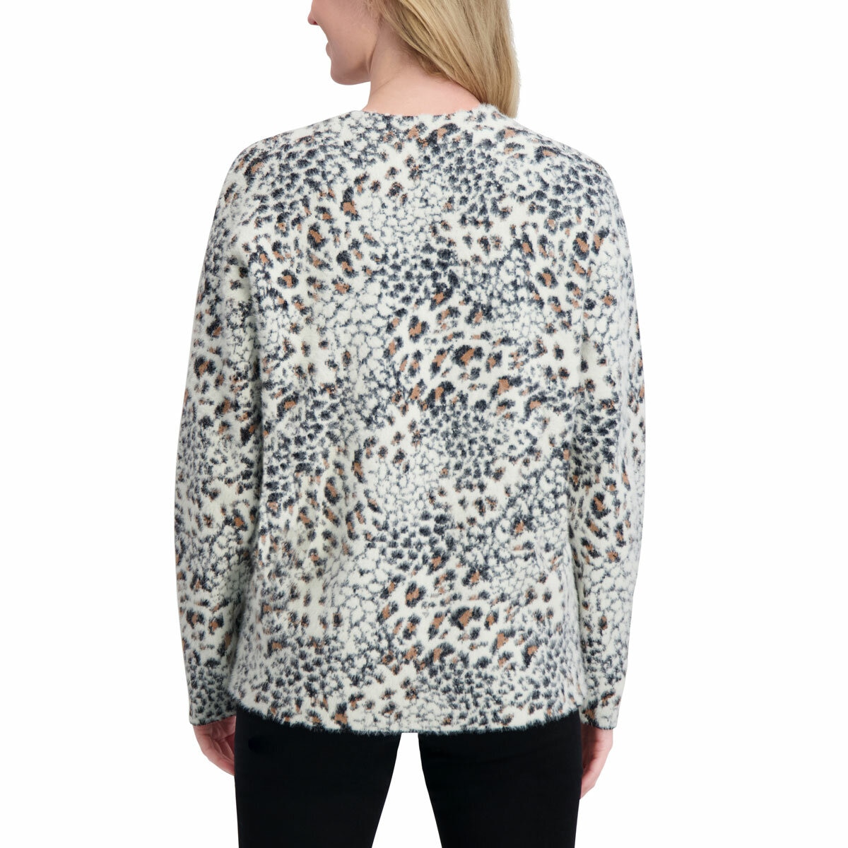 DKNY Ladies Leopard Print Cardigan in Ivory