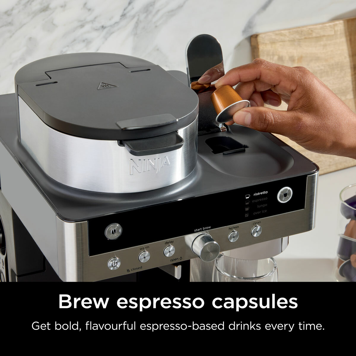 Lifestyle image of coffee pods used on Ninja Prestige Dualbrew System Lifestyle image of coffee pods used on Ninja Prestige Dualbrew System