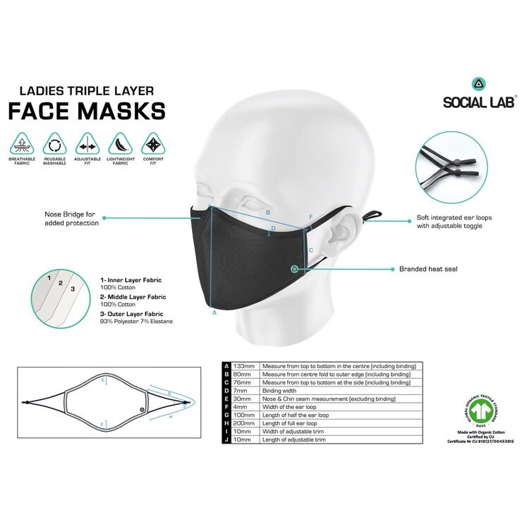 Social Lab Triple Layer Women's Reusable Face Masks, 4 Pack Social Lab Triple Layer Women's Reusable Face Masks, 4 Pack
