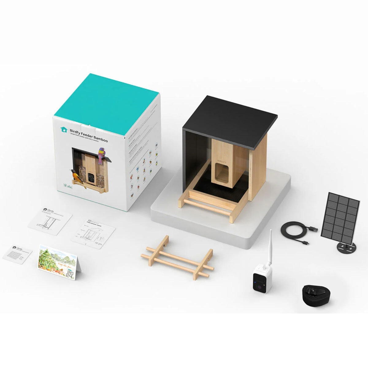 Birdfy Bamboo Bird Feeder with Solar Panel, HD Camera & Lifetime AI Feature Access