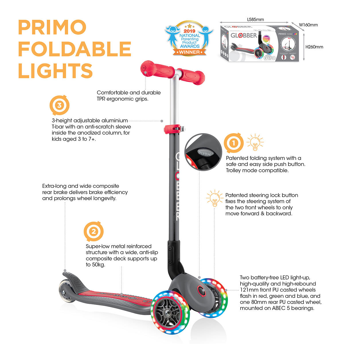 Buy Globber Primo Lights Scooter in Sky Blue 7 Image at Costco.co.uk