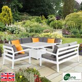 Stone Garden 4 Piece Deep Seating Corner Patio Set with Dual Height Ceramic Table in White