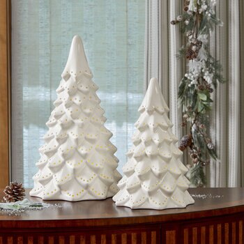 17.4 Inch (44.2cm) 2 Piece Ceramic Christmas Trees with LED Lights