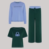 United Colors of Benetton Ladies Two Piece Pyjama Set in Green/Blue