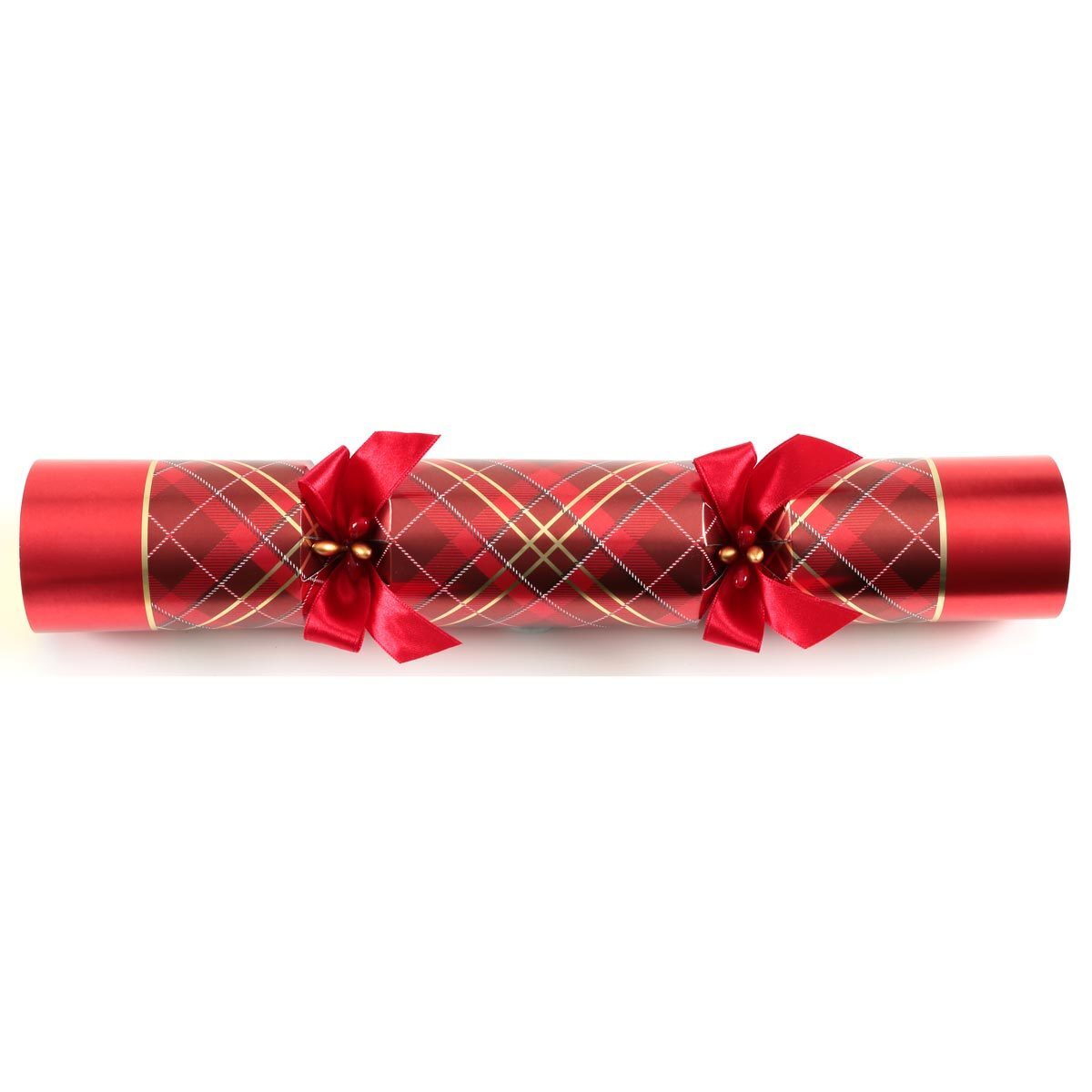 Tom Smith 14 Inch (36 cm) Deluxe Christmas Crackers 8 Pack With Silver Plated Party Favours in Red and Green Tartan