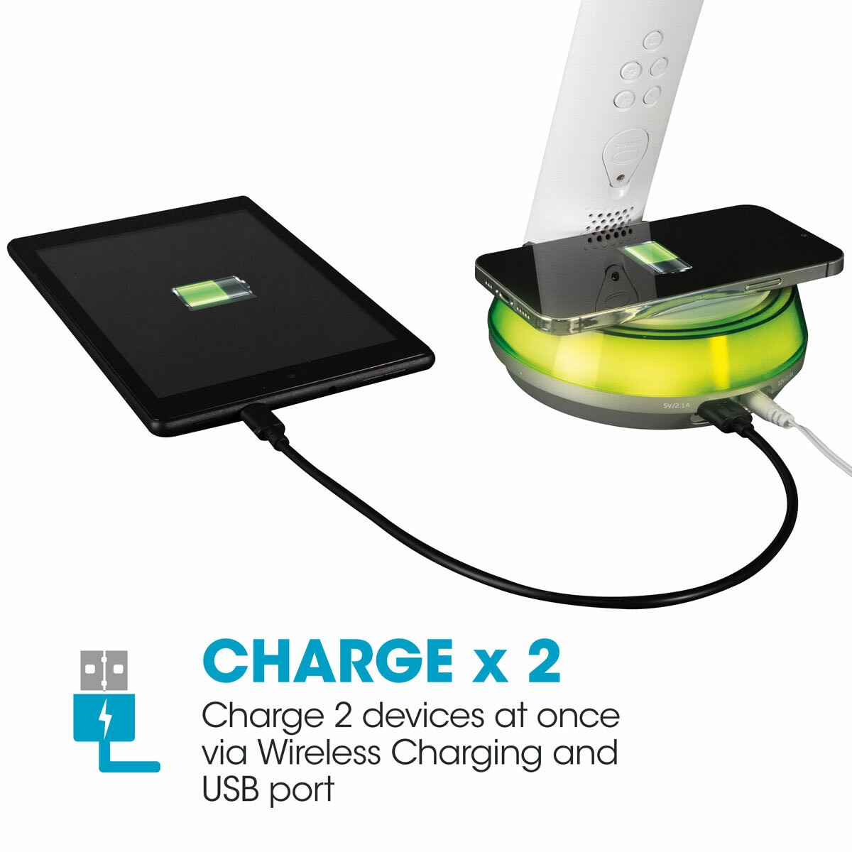 OttLite Wireless Charging LED Table Lamp in White