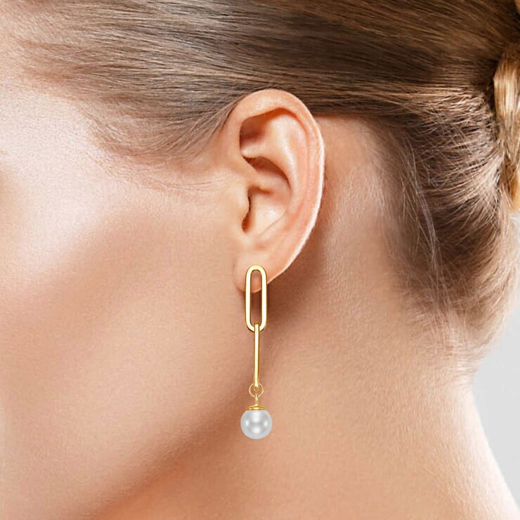 8-9mm Freshwater Pearl Earrings, 14ct Yellow Gold