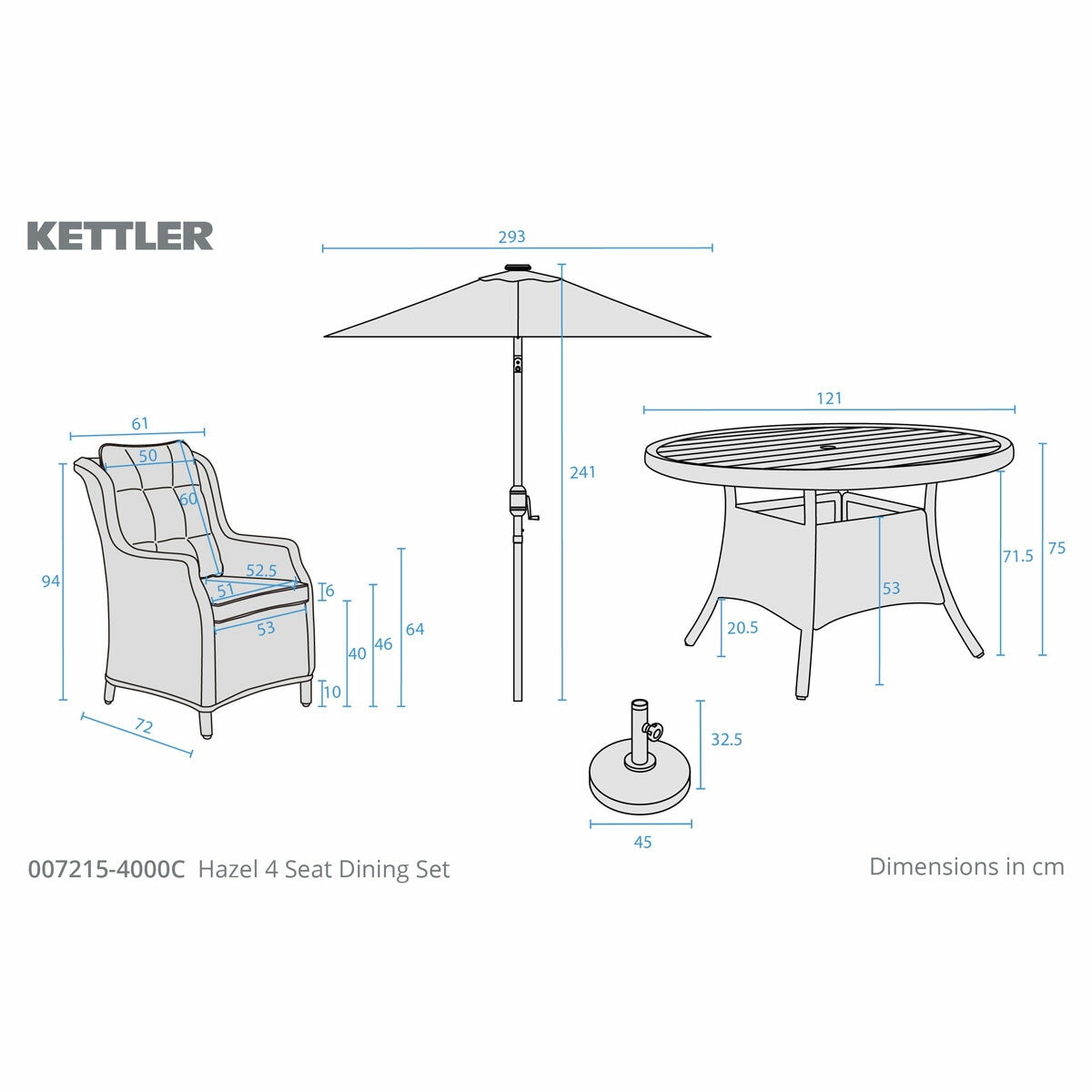 Kettler Hazel 6 Piece Wicker Dining Set with Umbrella