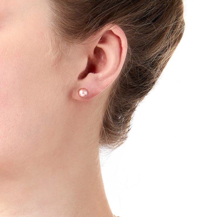 6.5-7mm Cultured Freshwater Peach Pearl Stud Earrings, 18ct White Gold 6.5-7mm Cultured Freshwater Peach Pearl Stud Earrings, 18ct White Gold