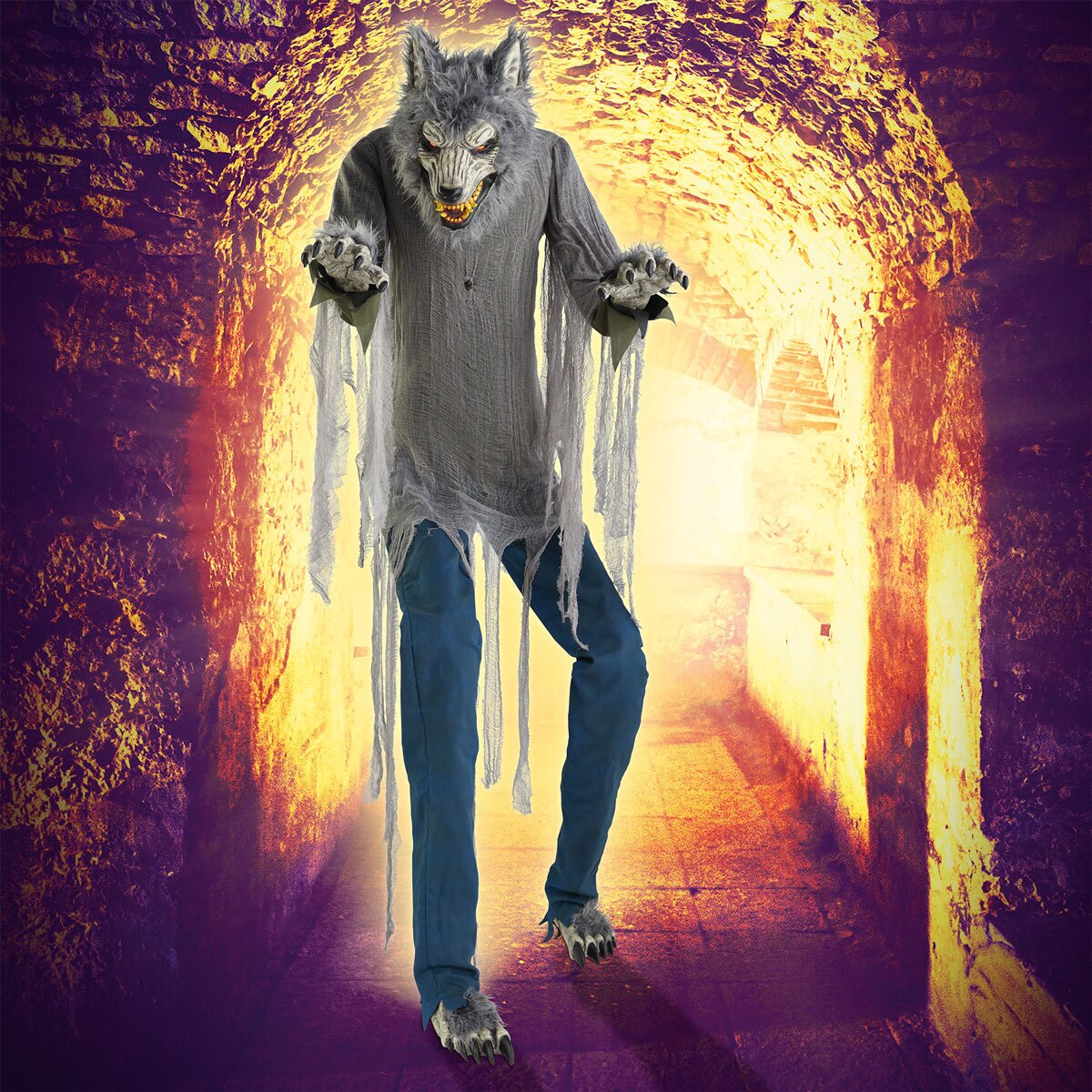 Halloween 7ft (213.3cm) Animated Towering Werewolf With LED Lights and