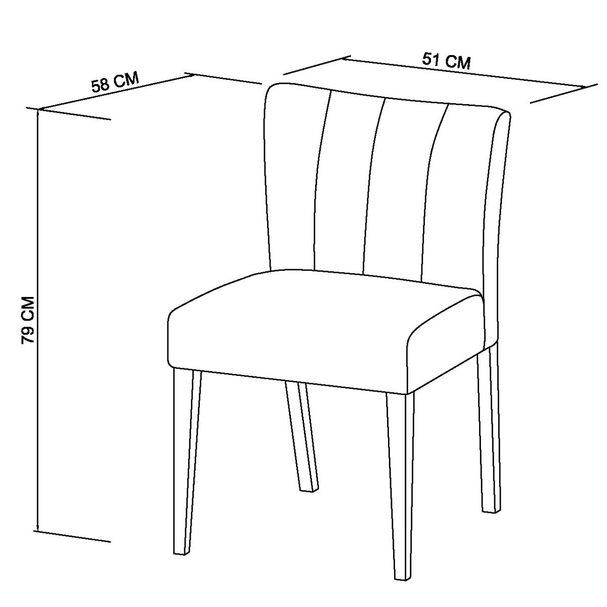Line drawing of Milan lowback upholstered grey dining chair