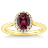 Oval Cut Garnet & 0.13ctw Diamond Ring, 14ct Yellow Gold