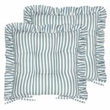 Wylder Millie Ruffle Blue Striped Indoor Outdoor Seat Pad 2 Pack, 40 x 40 cm