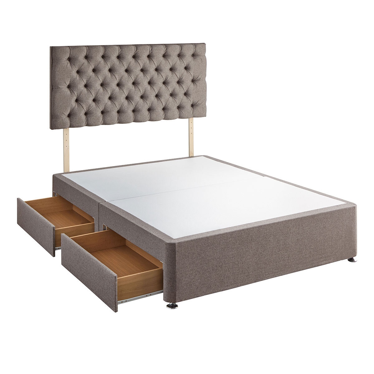 Silentnight 4 Drawer Divan Base with Eden Headboard in Pebble in 3 Sizes