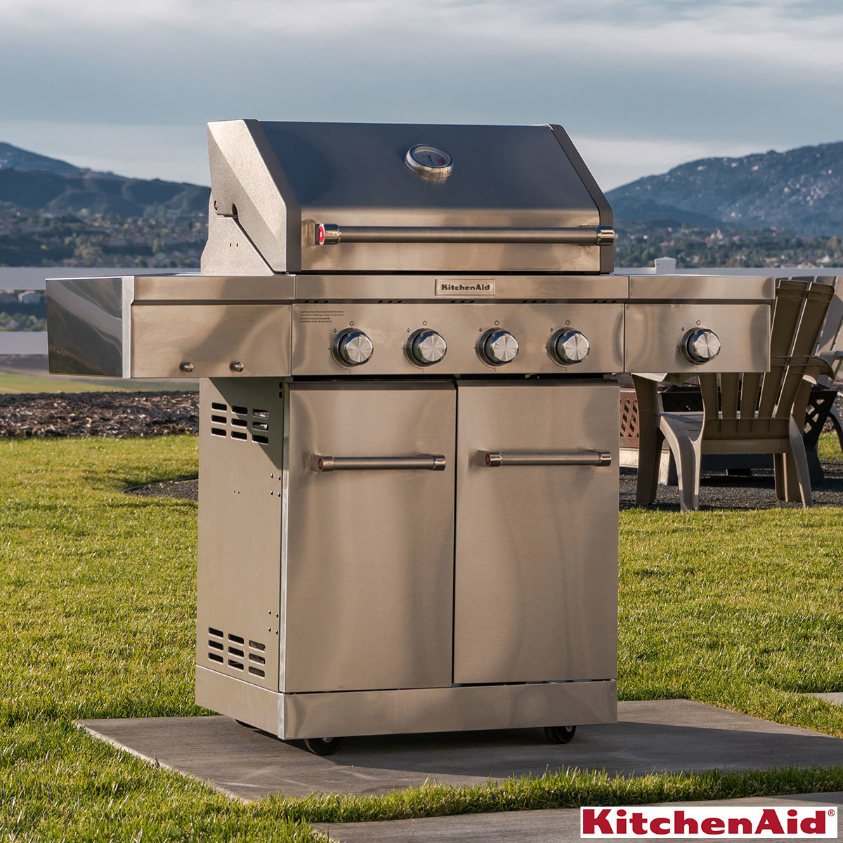 gispende Alexander Graham Bell byld KitchenAid 4 Burner Stainless Steel Gas Barbecue Grill Wi...