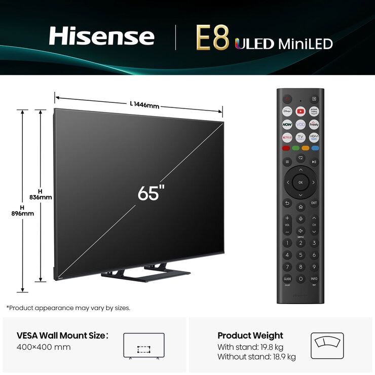 Hisense 65E8QTUK 65 Inch Mini LED HD Smart TV