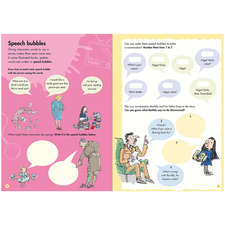 Page spread of Roald Dahl Creative writing book Page spread of Roald Dahl Creative writing book
