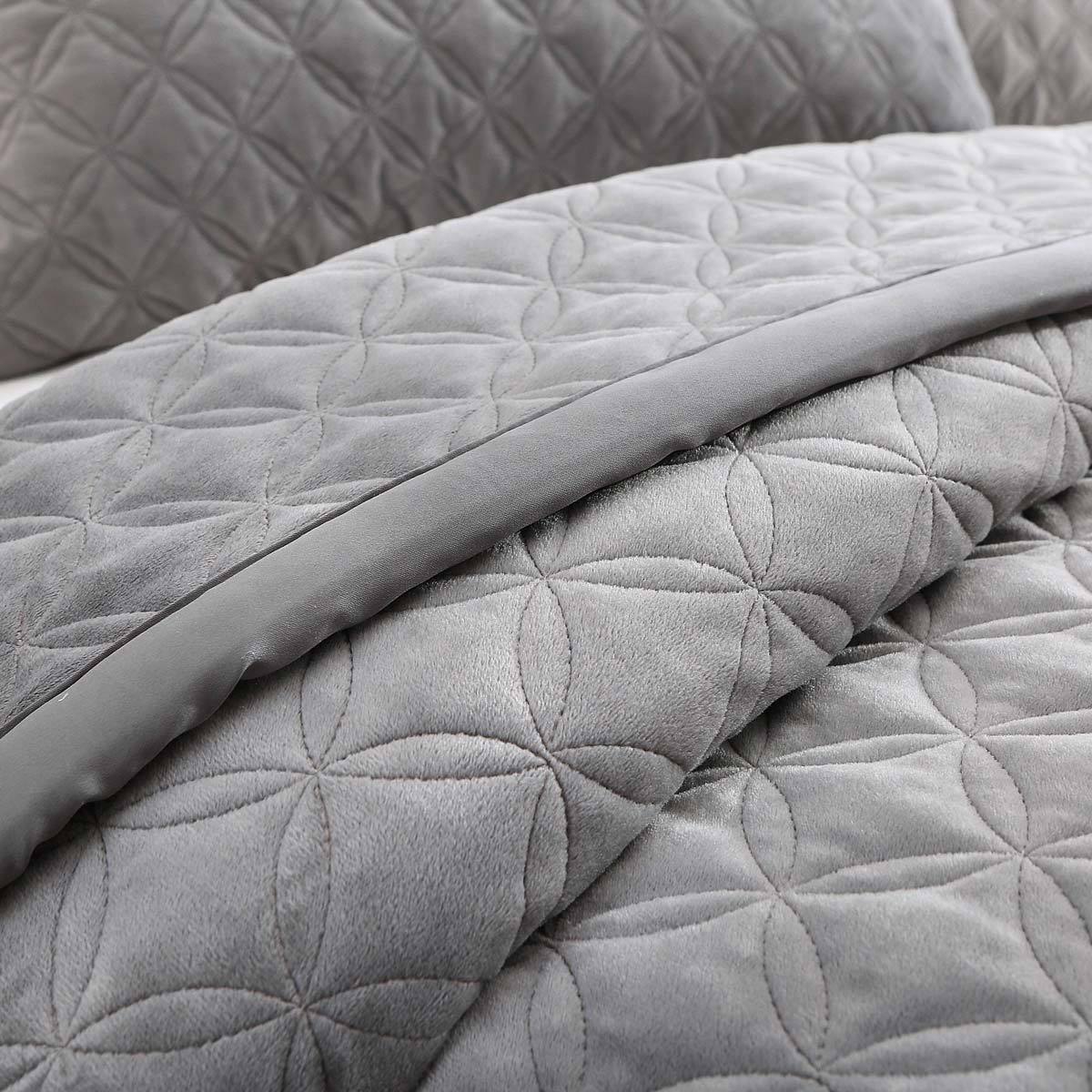 Berkshire Life Luxury Velvet 3 Piece King Size Quilt Set, Grey Costco UK