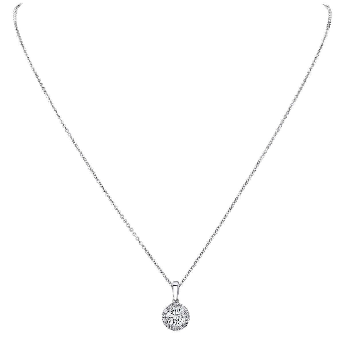 Round Brilliant 0.36 ctw VS2 Clarity, I Color Diamond 14kt White Gold Halo Necklace